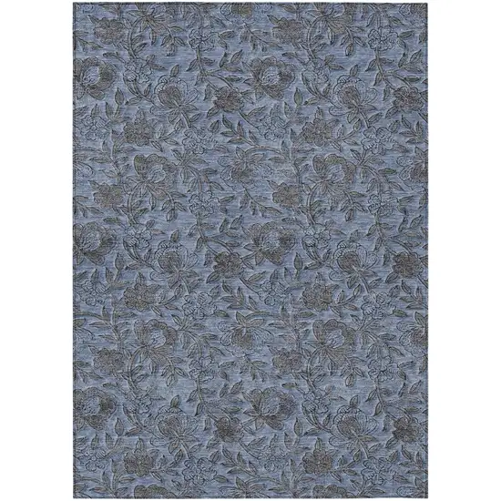 Blue Gray And Charcoal Floral Washable Indoor Outdoor Area Rug Photo 2
