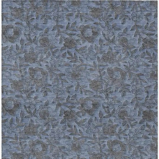 Blue Gray And Charcoal Floral Washable Indoor Outdoor Area Rug Photo 7