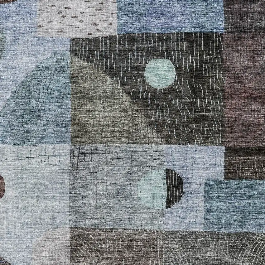 Blue Gray And Charcoal Geometric Washable Indoor Outdoor Area Rug Photo 5