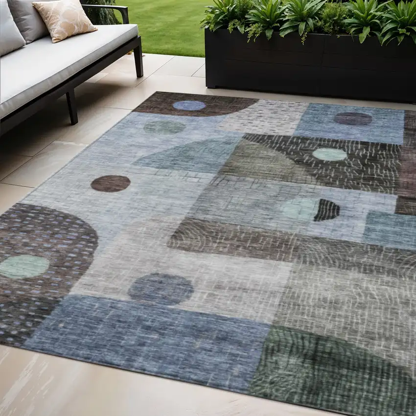Blue Gray And Charcoal Geometric Washable Indoor Outdoor Area Rug Photo 1