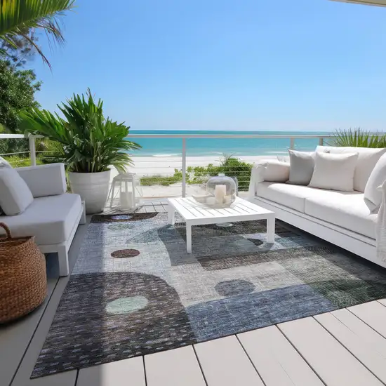 Blue Gray And Charcoal Geometric Washable Indoor Outdoor Area Rug Photo 9