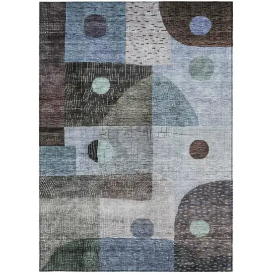 Blue Gray And Charcoal Geometric Washable Indoor Outdoor Area Rug Photo 5