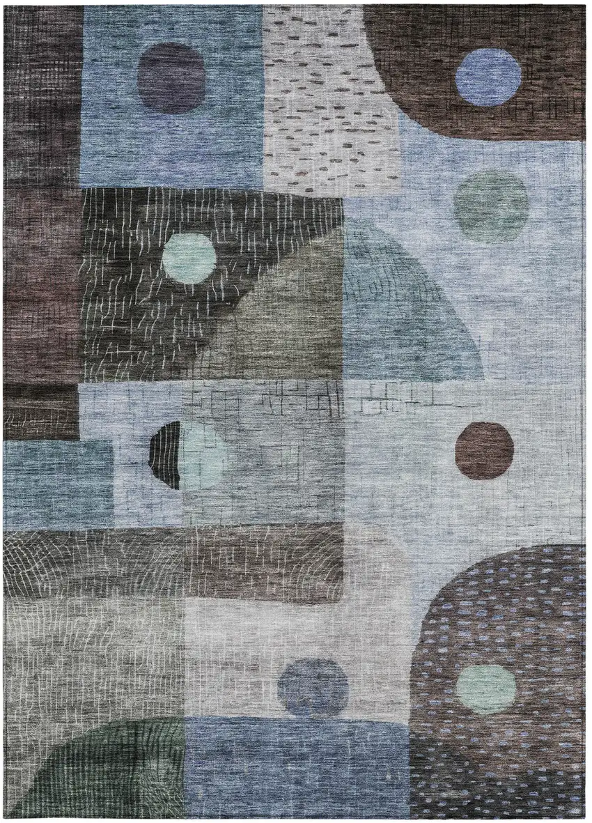 Blue Gray And Charcoal Geometric Washable Indoor Outdoor Area Rug Photo 5