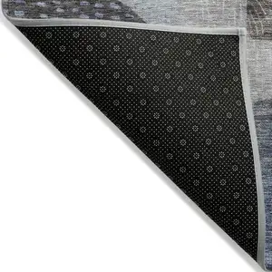 Photo of Blue Gray And Charcoal Geometric Washable Indoor Outdoor Area Rug