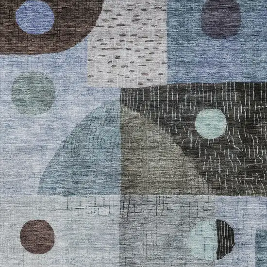 Blue Gray And Charcoal Geometric Washable Indoor Outdoor Area Rug Photo 5