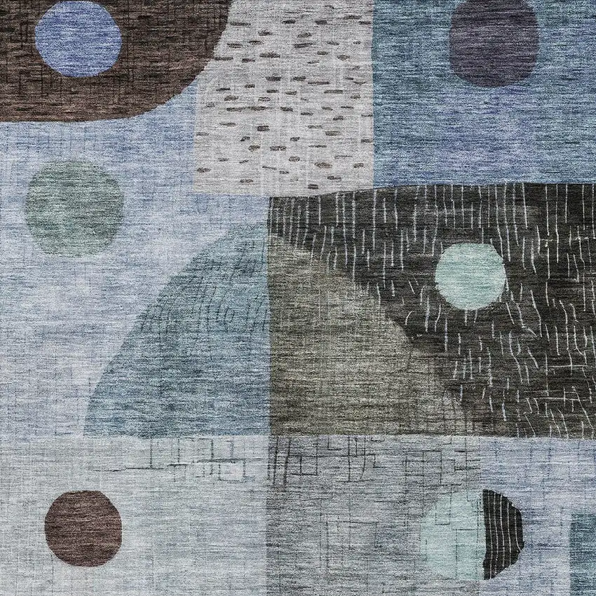Blue Gray And Charcoal Geometric Washable Indoor Outdoor Area Rug Photo 5