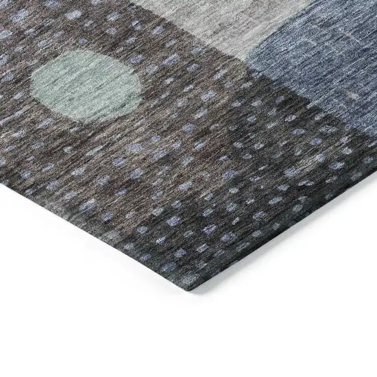 Blue Gray And Charcoal Geometric Washable Indoor Outdoor Area Rug Photo 4