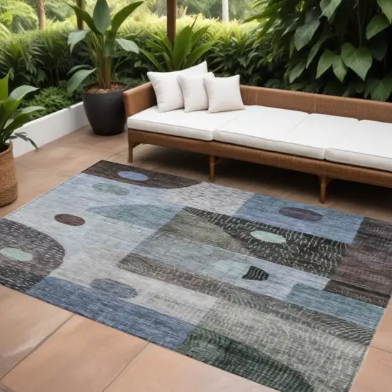 Blue Gray And Charcoal Geometric Washable Indoor Outdoor Area Rug Photo 1
