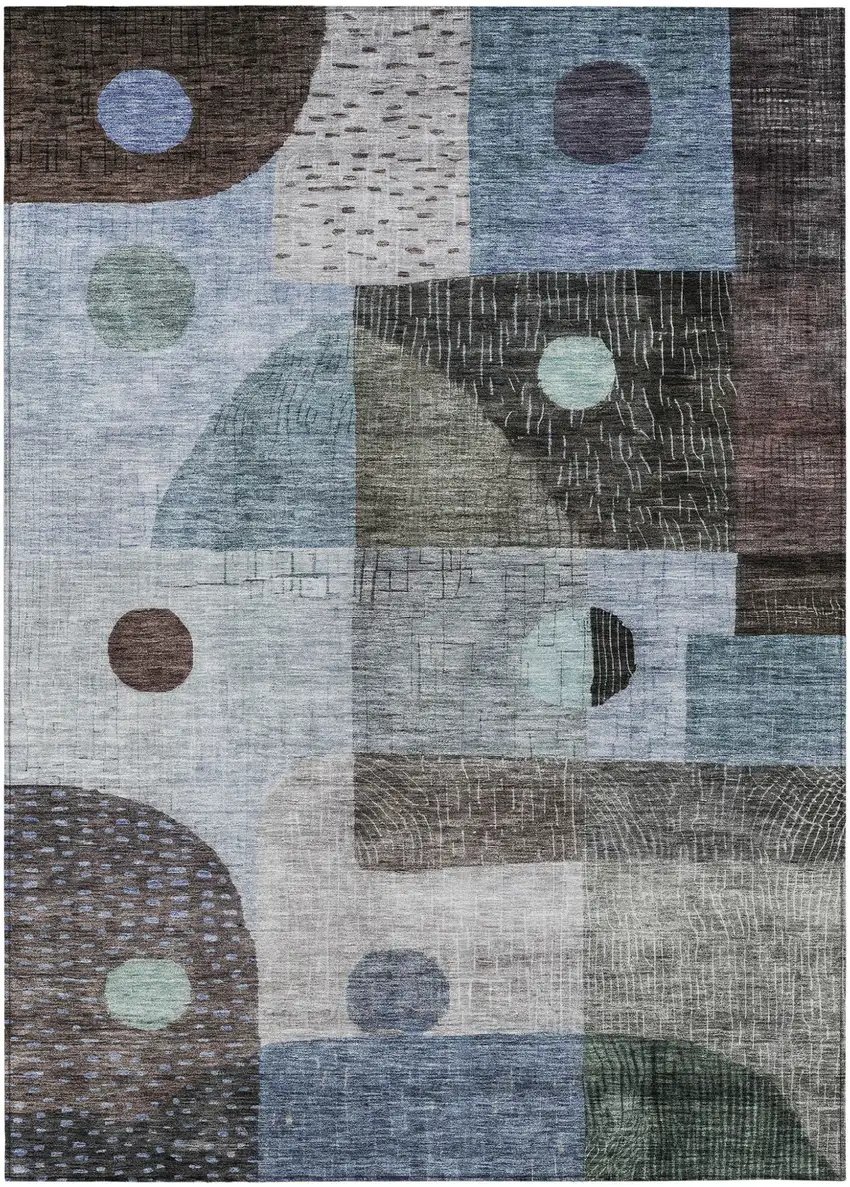 Blue Gray And Charcoal Geometric Washable Indoor Outdoor Area Rug Photo 2