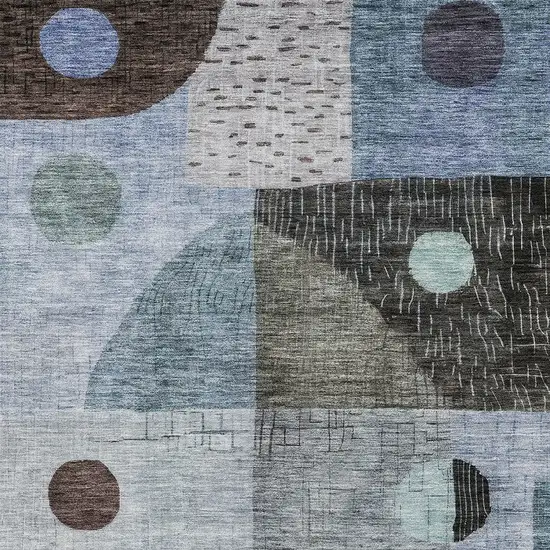 Blue Gray And Charcoal Geometric Washable Indoor Outdoor Area Rug Photo 5