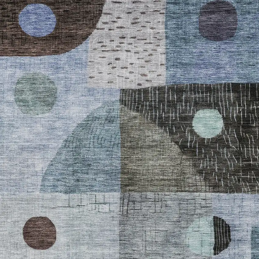 Blue Gray And Charcoal Geometric Washable Indoor Outdoor Area Rug Photo 5