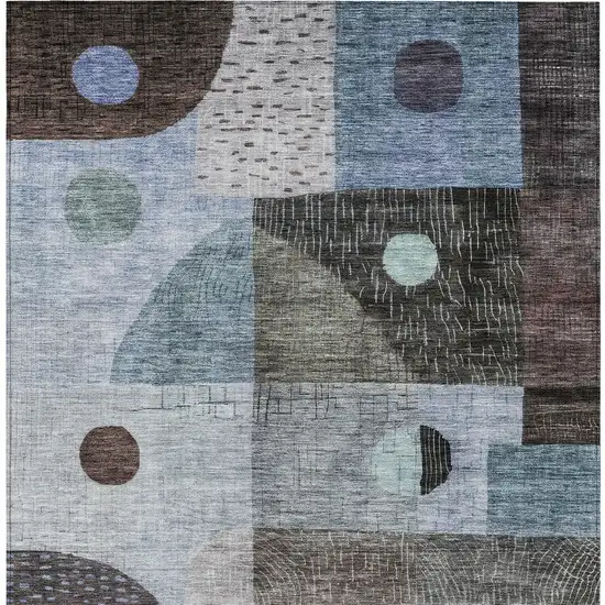 Blue Gray And Charcoal Geometric Washable Indoor Outdoor Area Rug Photo 6