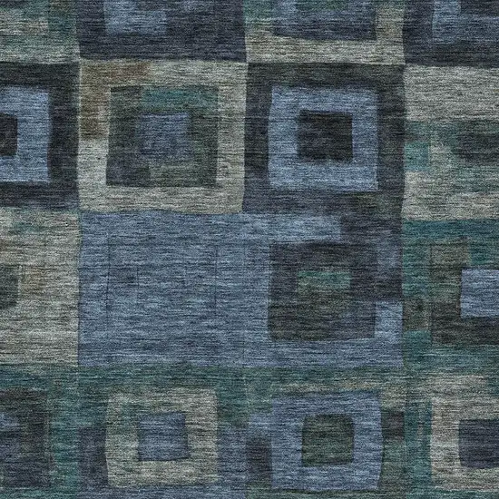 Blue Gray And Charcoal Geometric Washable Indoor Outdoor Area Rug Photo 5