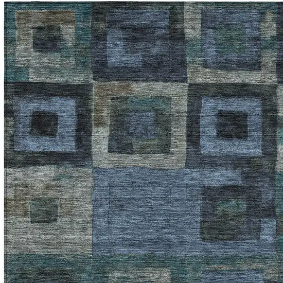 Blue Gray And Charcoal Geometric Washable Indoor Outdoor Area Rug Photo 5