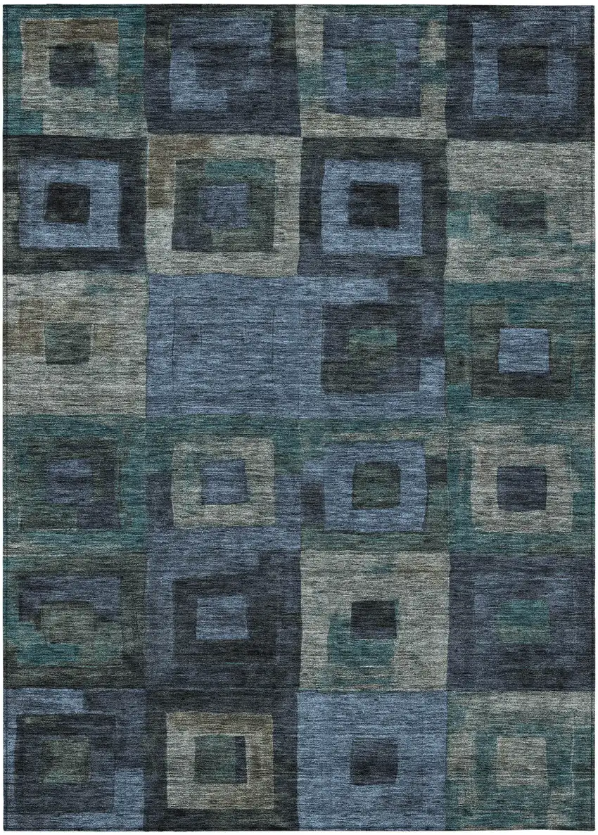 Blue Gray And Charcoal Geometric Washable Indoor Outdoor Area Rug Photo 2