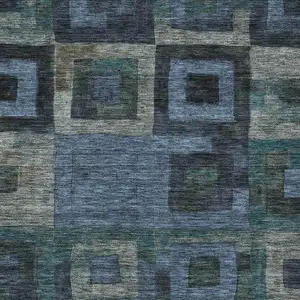 Photo of Blue Gray And Charcoal Geometric Washable Indoor Outdoor Area Rug