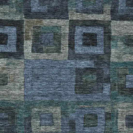 Blue Gray And Charcoal Geometric Washable Indoor Outdoor Area Rug Photo 5