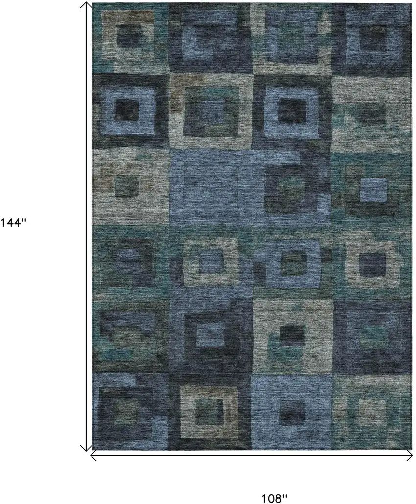 Blue Gray And Charcoal Geometric Washable Indoor Outdoor Area Rug Photo 7