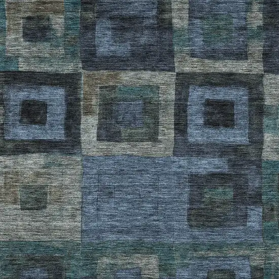 Blue Gray And Charcoal Geometric Washable Indoor Outdoor Area Rug Photo 5