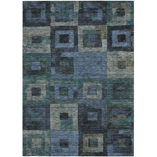 Blue Gray And Charcoal Geometric Washable Indoor Outdoor Area Rug Photo 6
