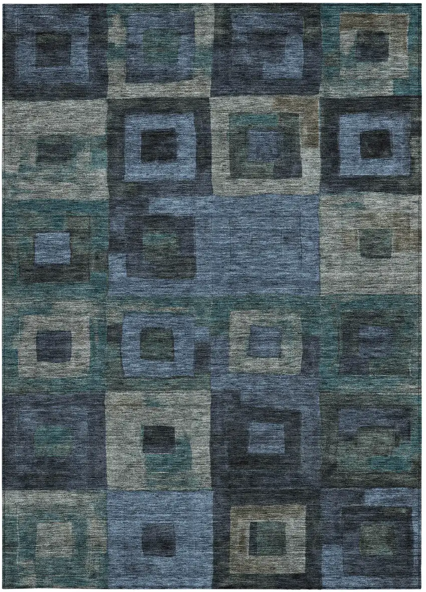 Blue Gray And Charcoal Geometric Washable Indoor Outdoor Area Rug Photo 6