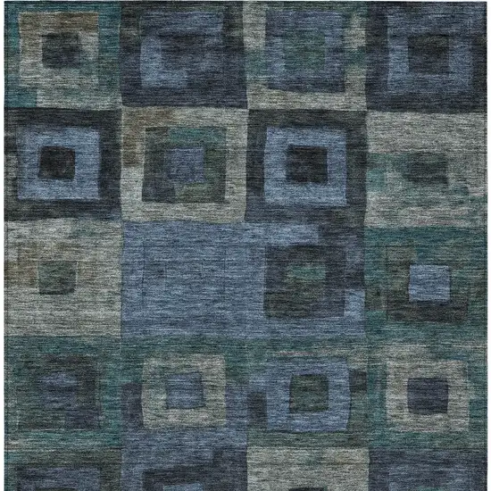 Blue Gray And Charcoal Geometric Washable Indoor Outdoor Area Rug Photo 5