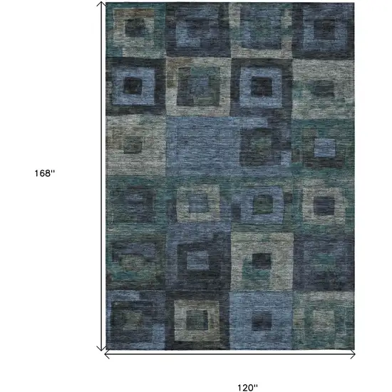 Blue Gray And Charcoal Geometric Washable Indoor Outdoor Area Rug Photo 7