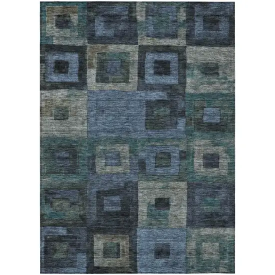 Blue Gray And Charcoal Geometric Washable Indoor Outdoor Area Rug Photo 2