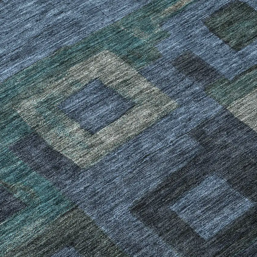 Blue Gray And Charcoal Geometric Washable Indoor Outdoor Area Rug Photo 8