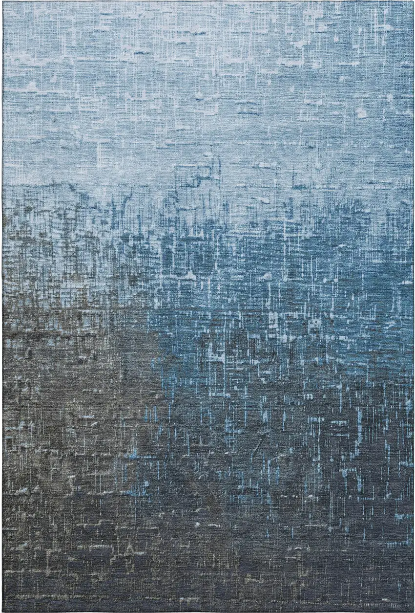 Blue Gray And Charcoal Ombre Washable Area Rug With UV Protection Photo 1