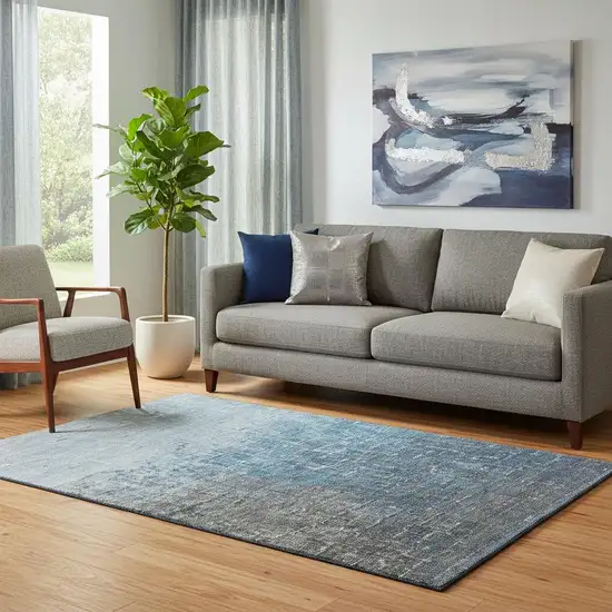 Blue Gray And Charcoal Ombre Washable Area Rug With UV Protection Photo 2