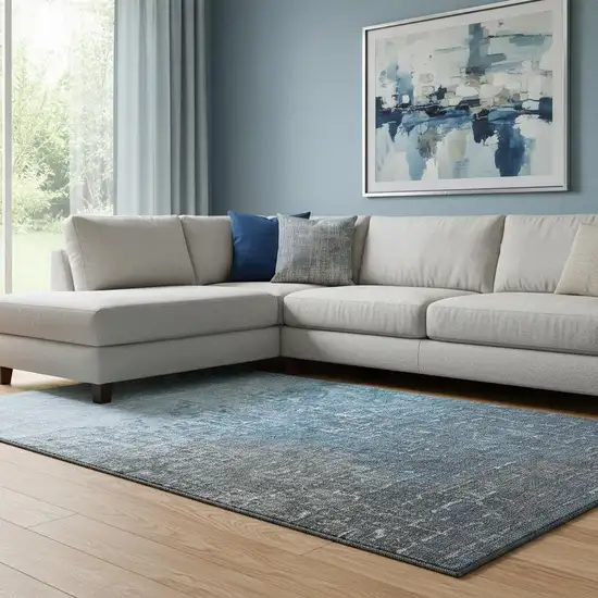 Blue Gray And Charcoal Ombre Washable Area Rug With UV Protection Photo 2