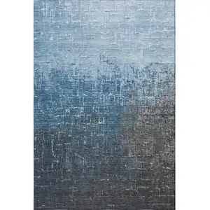 Photo of Blue Gray And Charcoal Ombre Washable Area Rug With UV Protection