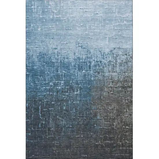 Blue Gray And Charcoal Ombre Washable Area Rug With UV Protection Photo 3