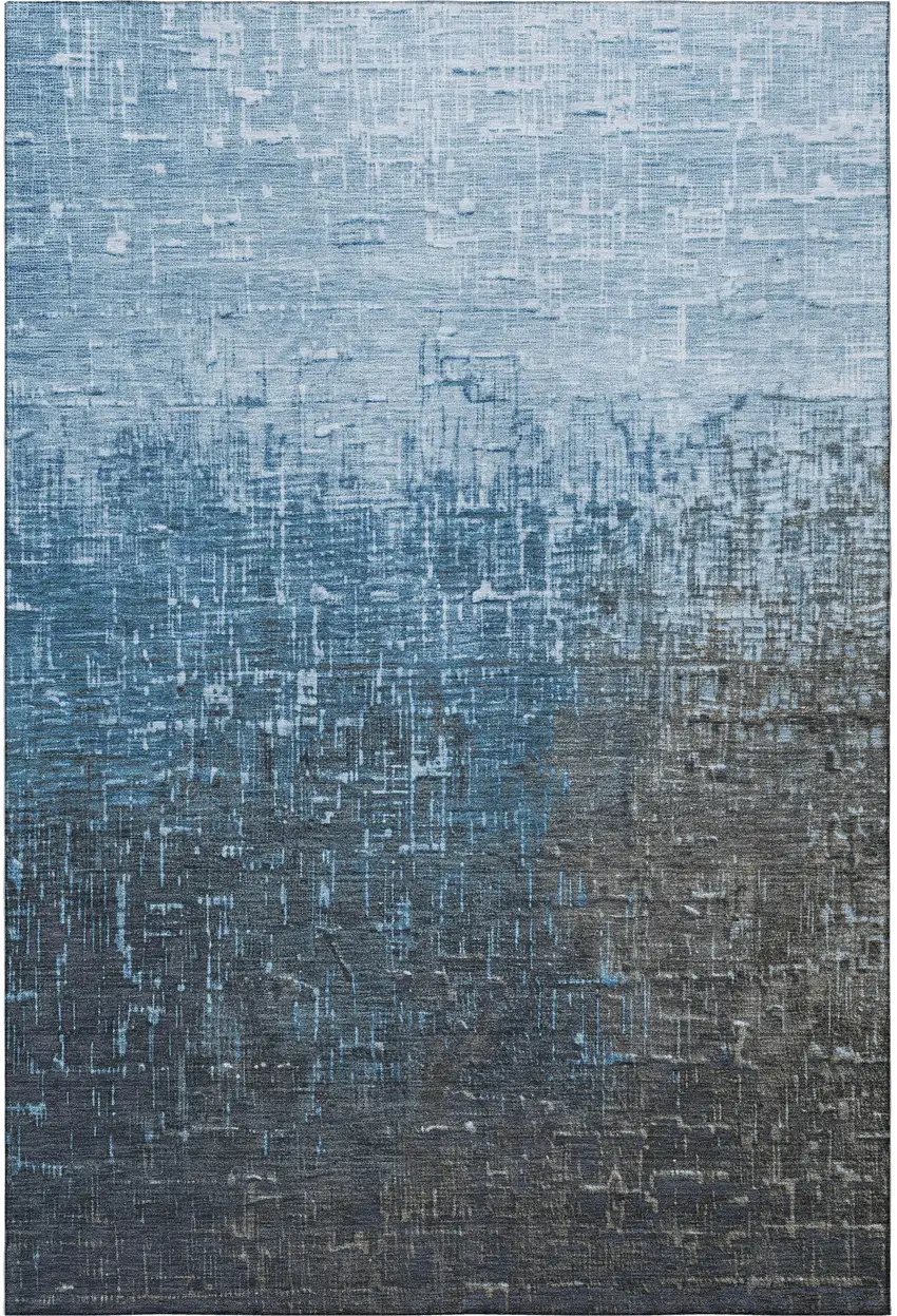 Blue Gray And Charcoal Ombre Washable Area Rug With UV Protection Photo 3