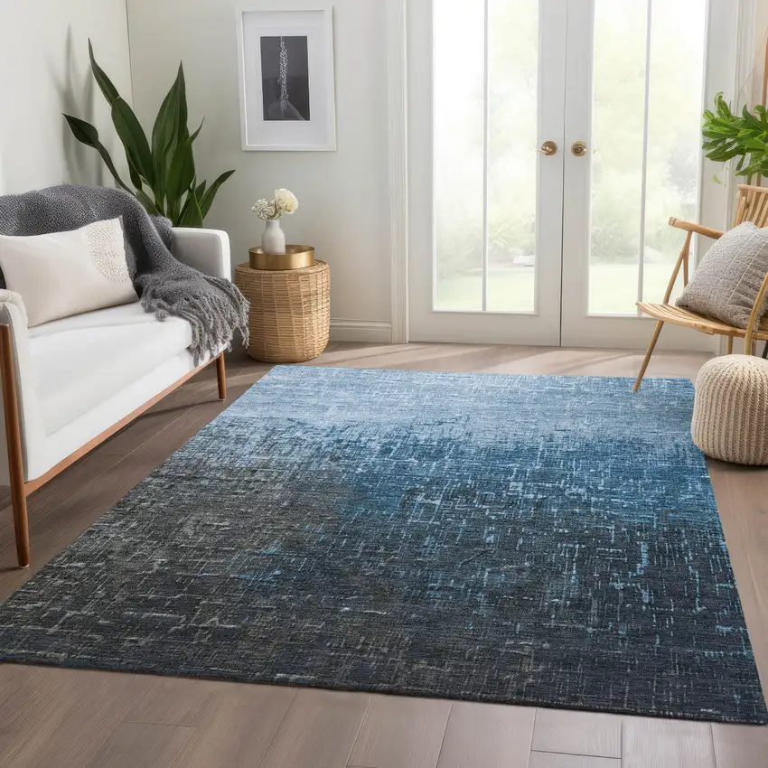 Blue Gray And Charcoal Ombre Washable Area Rug With UV Protection Photo 5