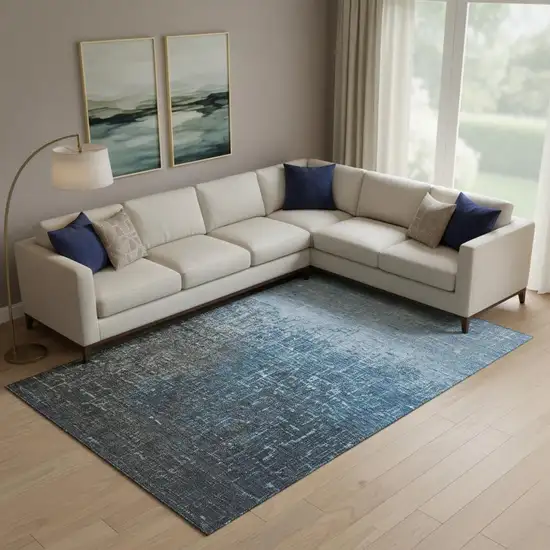 Blue Gray And Charcoal Ombre Washable Area Rug With UV Protection Photo 2