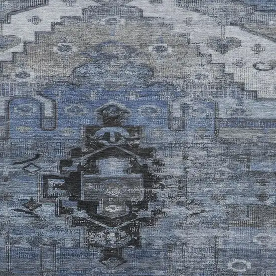 Blue Gray And Charcoal Oriental Washable Area Rug With UV Protection Photo 2