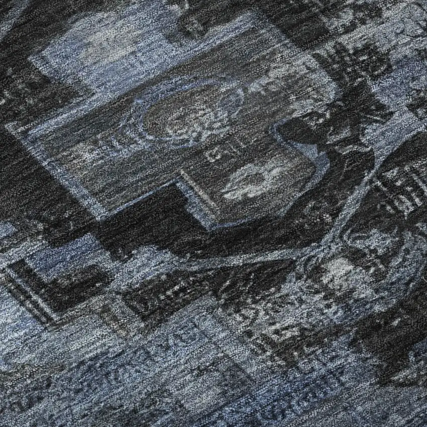 Blue Gray And Charcoal Oriental Washable Area Rug With UV Protection Photo 9