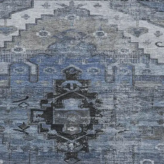 Blue Gray And Charcoal Oriental Washable Area Rug With UV Protection Photo 2