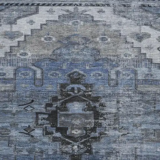 Blue Gray And Charcoal Oriental Washable Area Rug With UV Protection Photo 2