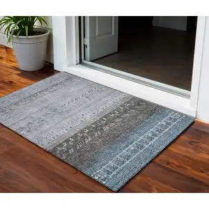 Photo of Blue Gray And Charcoal Southwestern Washable Indoor Outdoor Area Rug