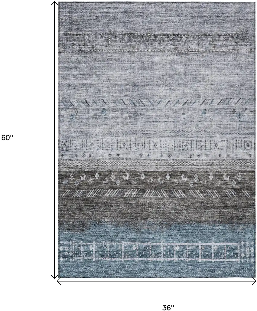 Blue Gray And Charcoal Southwestern Washable Indoor Outdoor Area Rug Photo 7