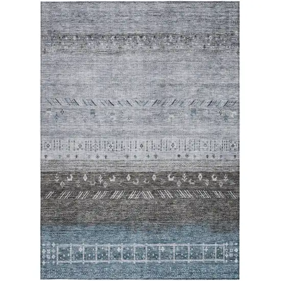 Blue Gray And Charcoal Southwestern Washable Indoor Outdoor Area Rug Photo 6