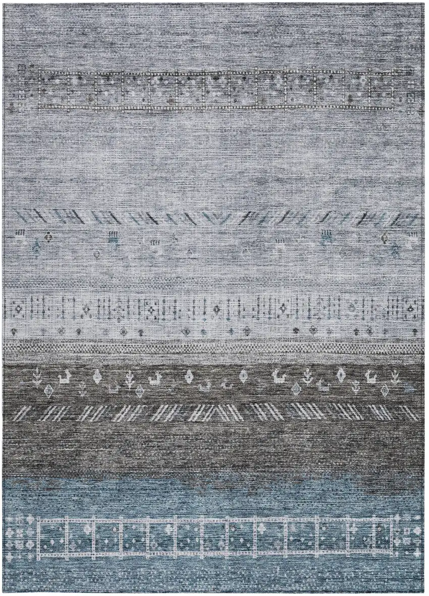 Blue Gray And Charcoal Southwestern Washable Indoor Outdoor Area Rug Photo 6