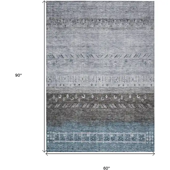 Blue Gray And Charcoal Southwestern Washable Indoor Outdoor Area Rug Photo 7