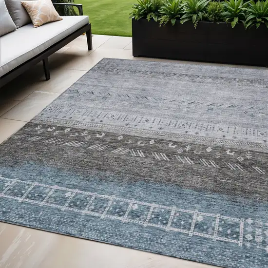 Blue Gray And Charcoal Southwestern Washable Indoor Outdoor Area Rug Photo 1