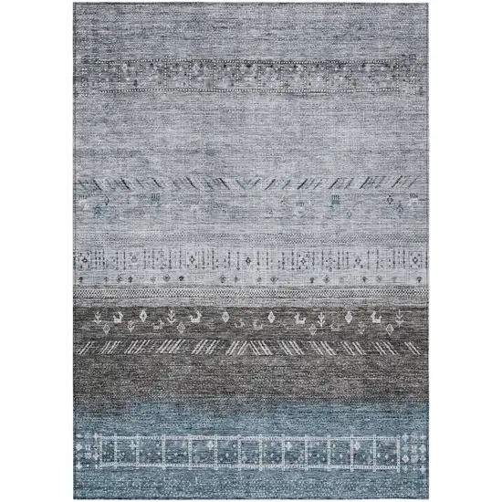 Blue Gray And Charcoal Southwestern Washable Indoor Outdoor Area Rug Photo 2