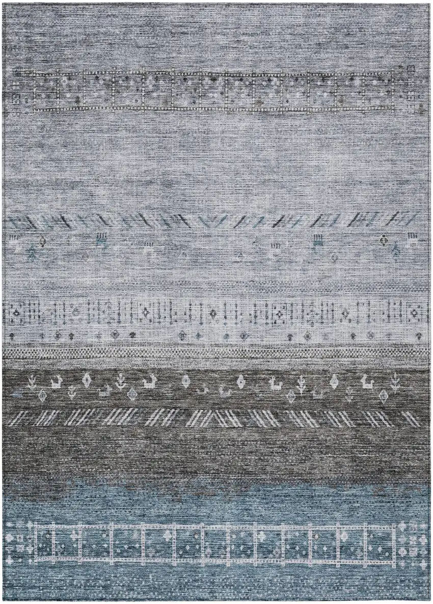 Blue Gray And Charcoal Southwestern Washable Indoor Outdoor Area Rug Photo 2