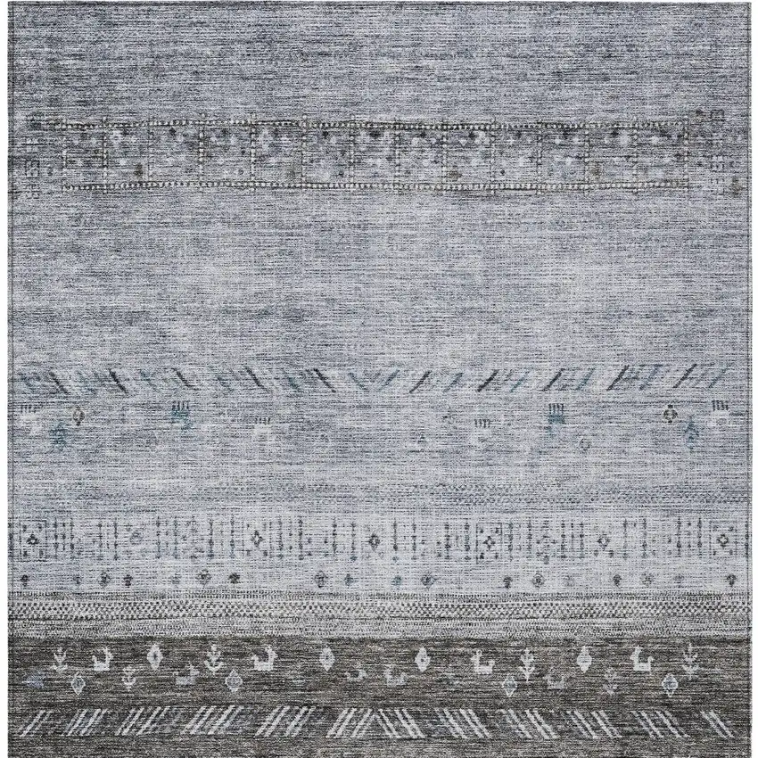 Blue Gray And Charcoal Southwestern Washable Indoor Outdoor Area Rug Photo 6